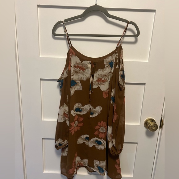 Leith Brown - Floral Print Dress - boho cold shoulder - size small - Picture 3 of 5